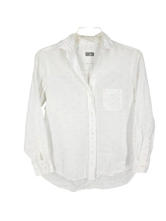 Grayson Tops - Grayson The Hero 02 White Pink Dobby Dot Shirt Preppy Coastal Chic small beachy
